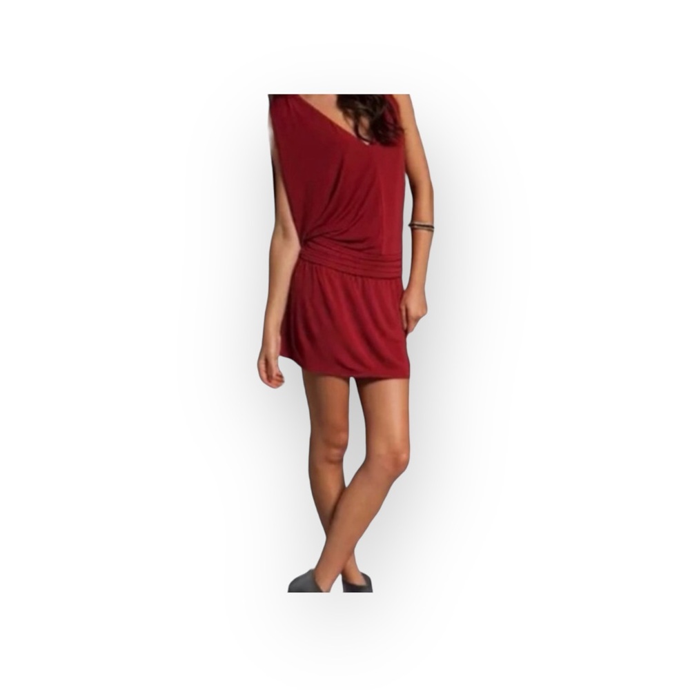 new Haute Hippie ᯾ Asymmetrical Shoulders Deep V Mini Dress ᯾ Scarlet Red ᯾ - Picture 11 of 16
